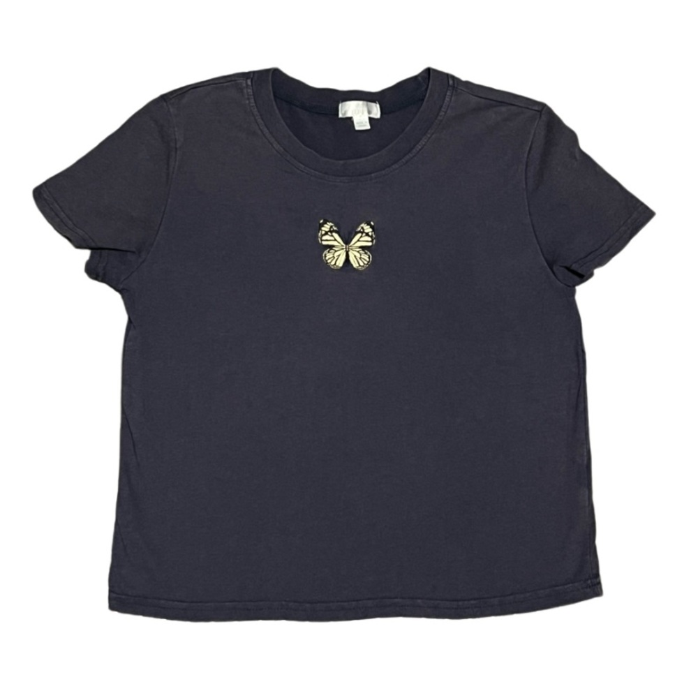 S Belle Tweed Women’s Cropped Baby Tee Shirt Embroidered Butterfly Crop Top